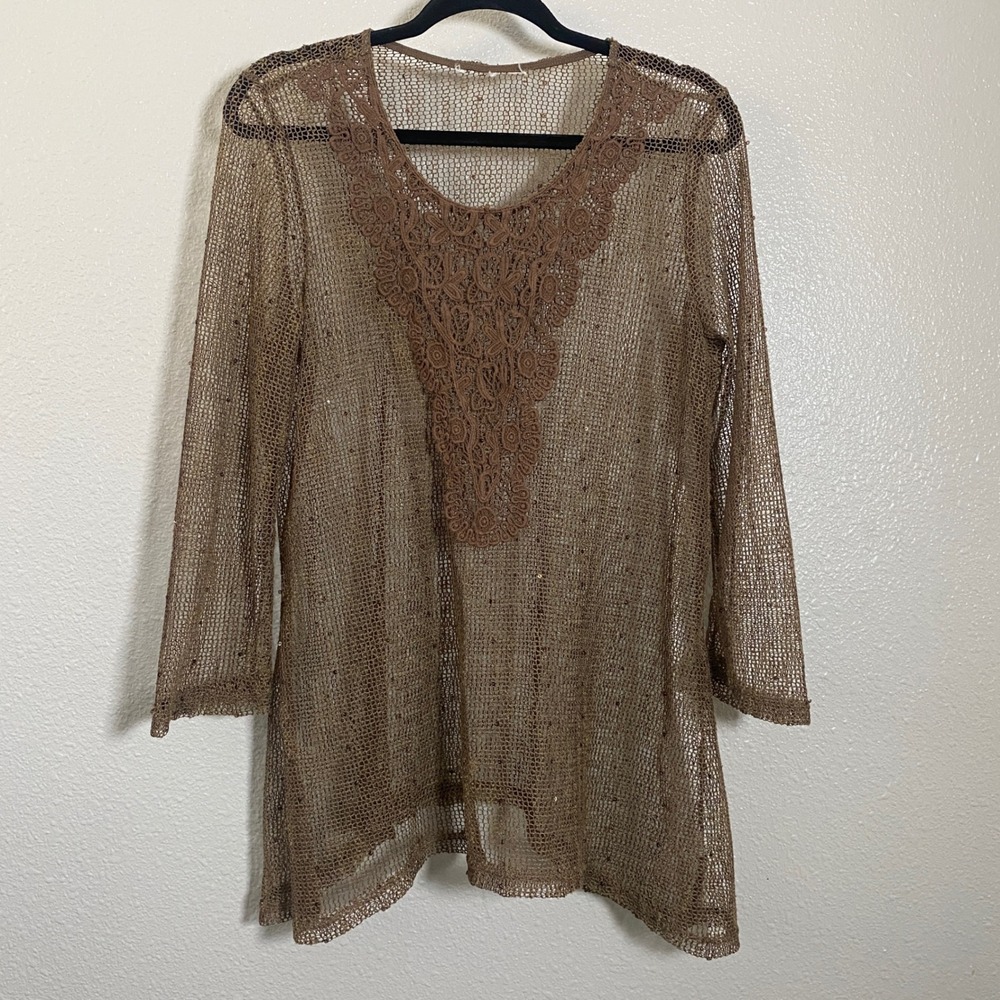 Brown Mesh Top Large Forest Fairy Goblincore Fairycore Sequin Bohemian Boho